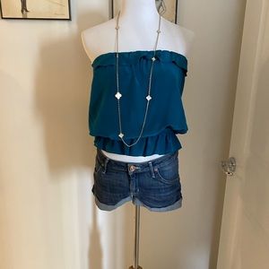 Karina Grimaldi strapless ruffle blouse M